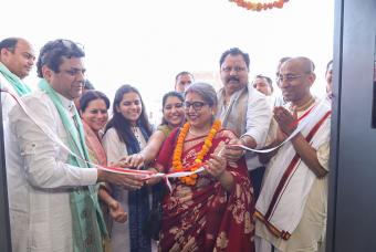 Shri Mukul Hasteer and Smt Reena Sharma inaugurating Akshaya Patra’s 67th kitchen at Barsana in Uttar Pradesh in the presence of Shri Chanchalapathi Dasa, Vice Chairman of TAPF